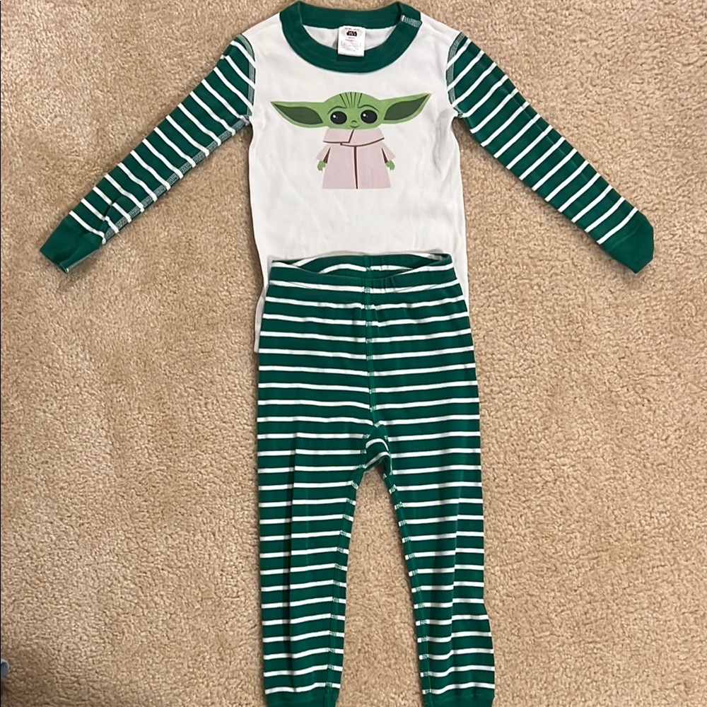Hanna Andersson Green and White Striped Pajama Set